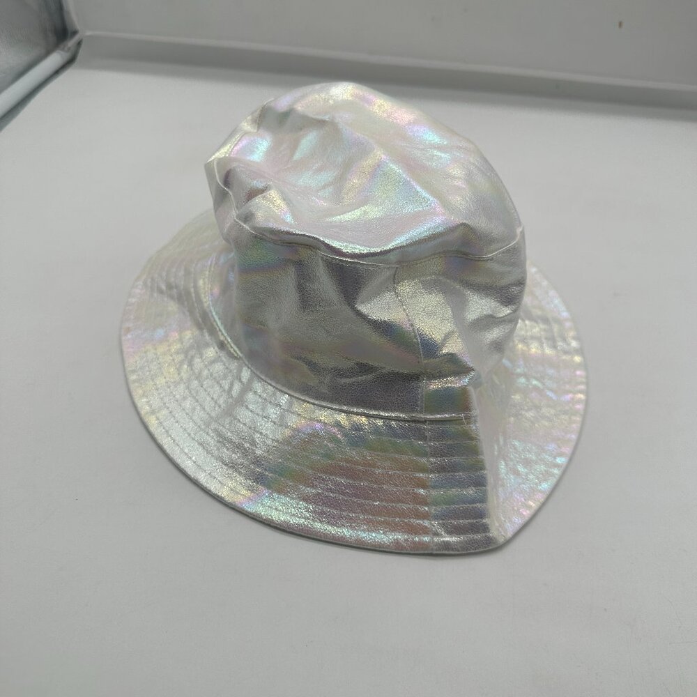EUC Essie Adult Womens Mens White Iridescent Bucket Hat One Size Fits Most